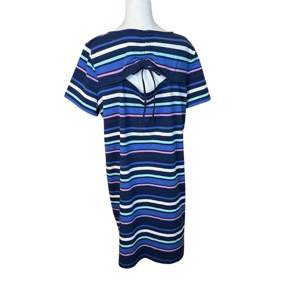 T by Talbots Ruched Drawstring‎ Back Striped Knee Length T-Shirt Dress 1X Plus - Picture 7 of 14